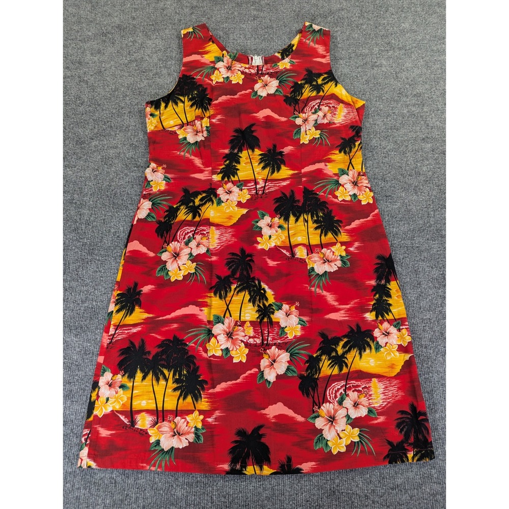 Vintage Y2K Pacific Legend USA Red Hawaiian Tropical Palm Tree Dress XL Hawaii
